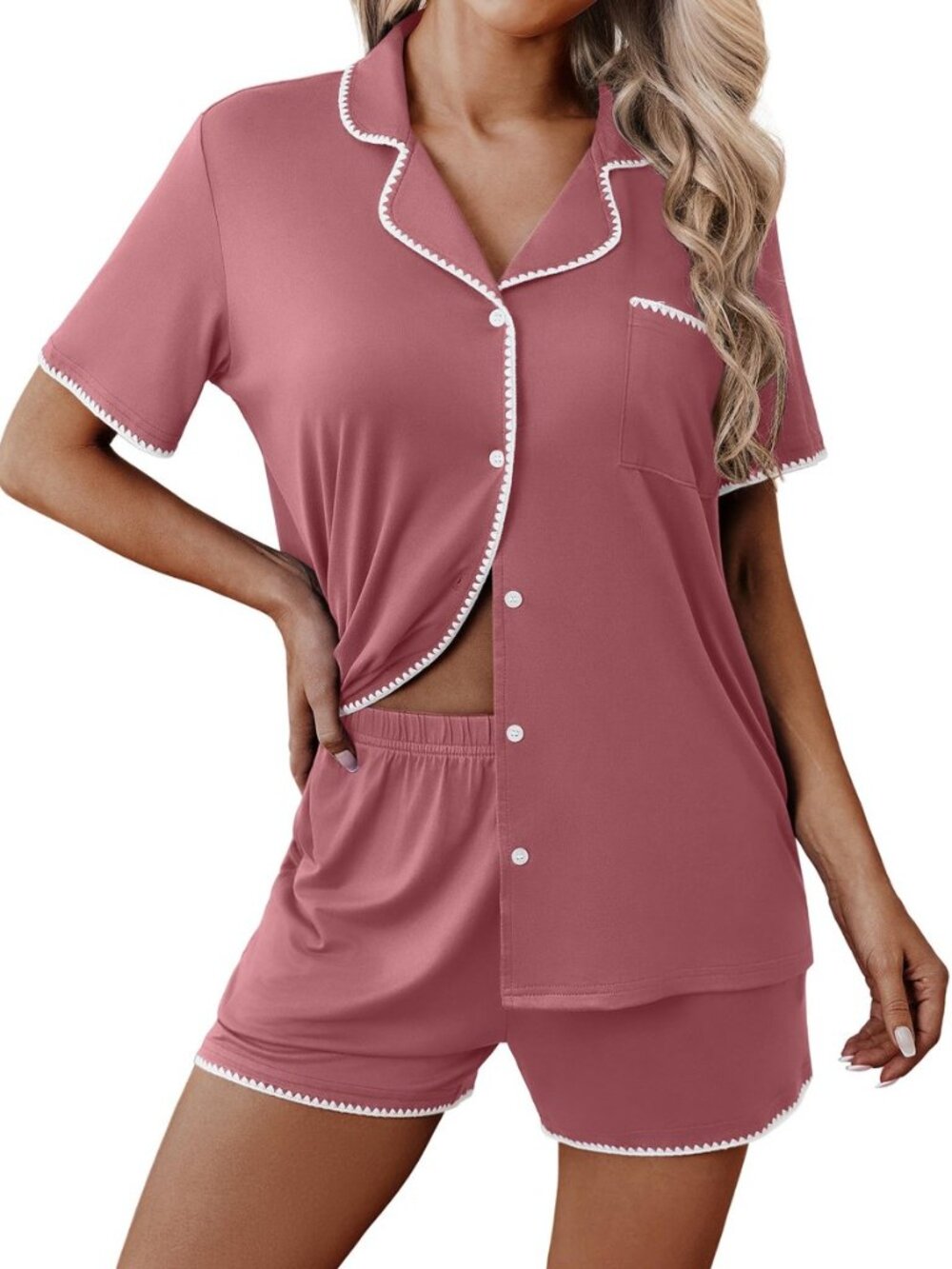 Pajamas for Women Set 2 Piece Soft Button Down Top and Shorts